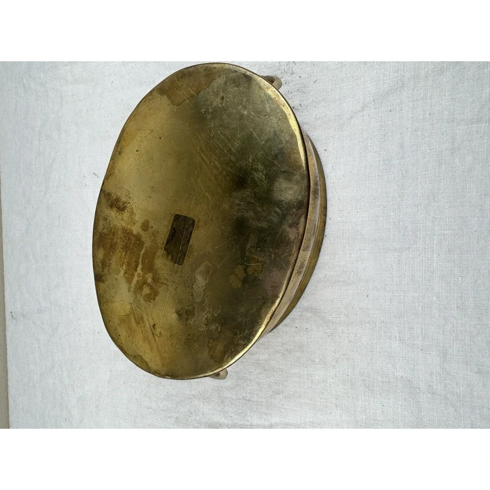 Vintage Solid Brass Oval Planter Bowl with Handles Footed Gold Centerpiece 8.5in